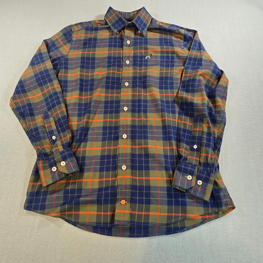 Southern Point Co Plaid Shirt Men S Green Blue Orange Stretch Button Down Pocket